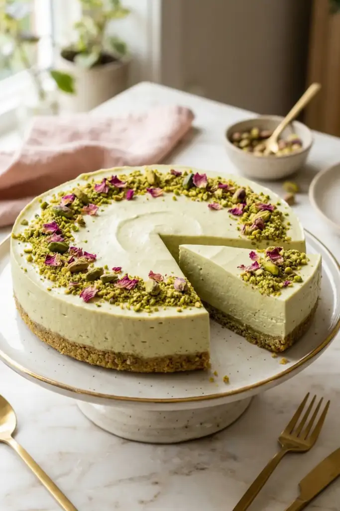 The "No-Bake" Pistachio Rose Cheesecake
