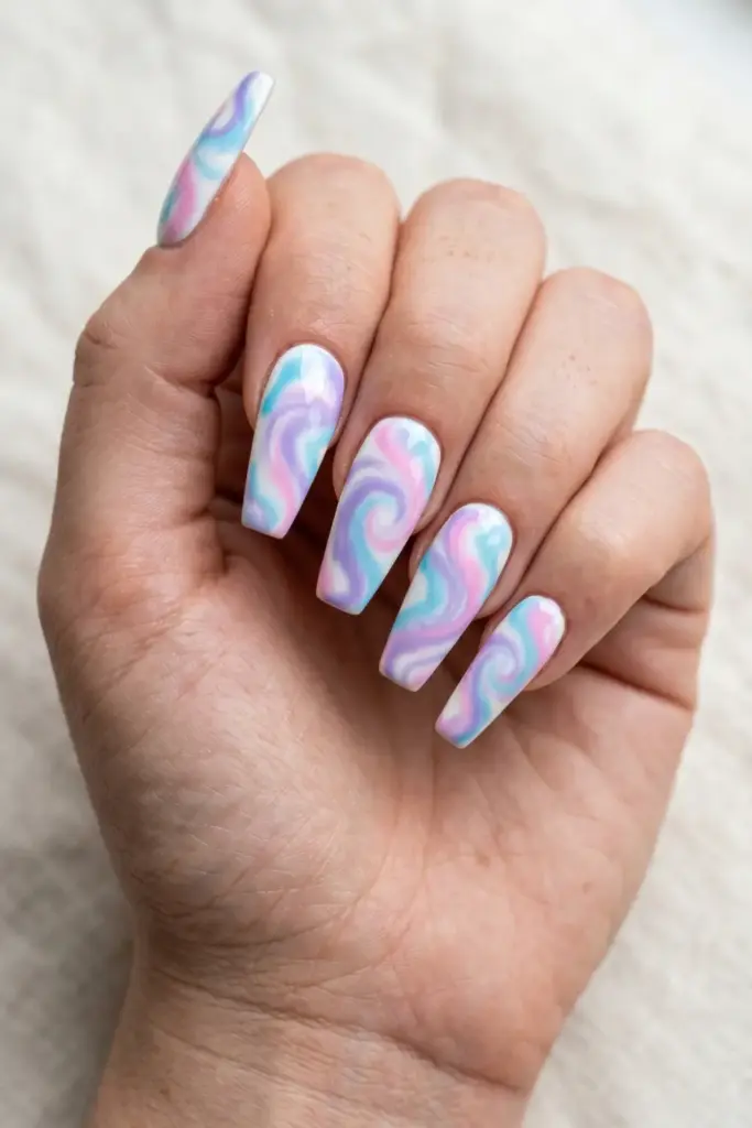 Tie-Dye Swirl Coffin Nails