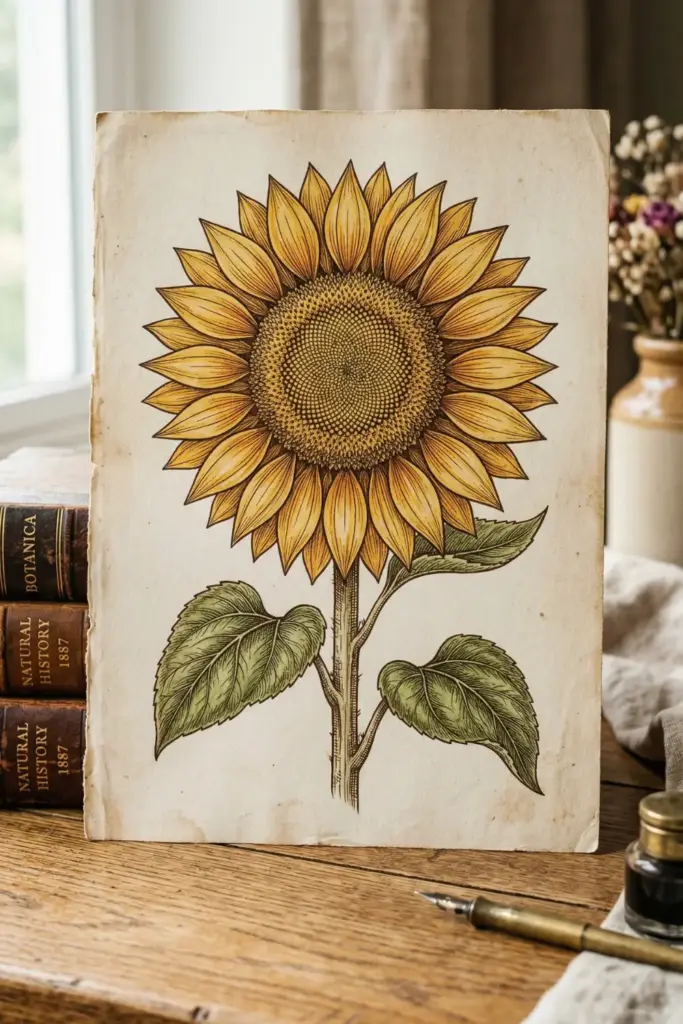 Vintage Botanical Sunflowers