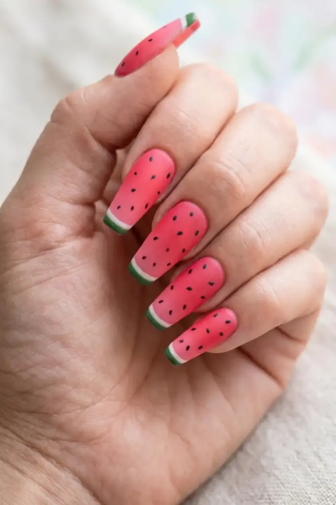 Watermelon Slice Coffin Nails