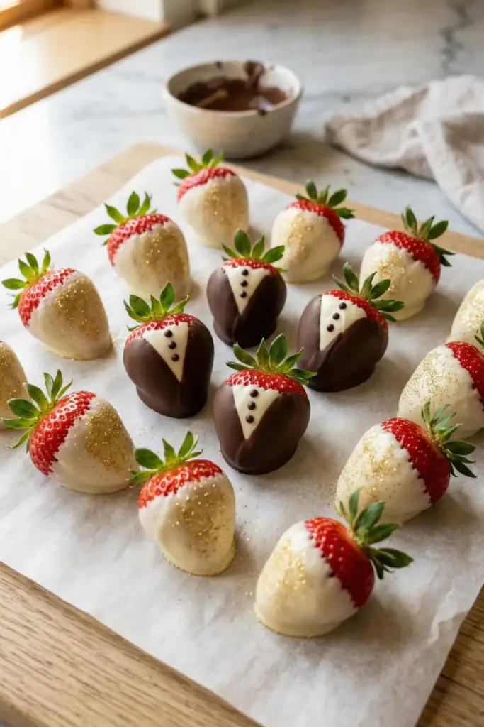 White Chocolate Dipped Strawberries with Edible Glitter