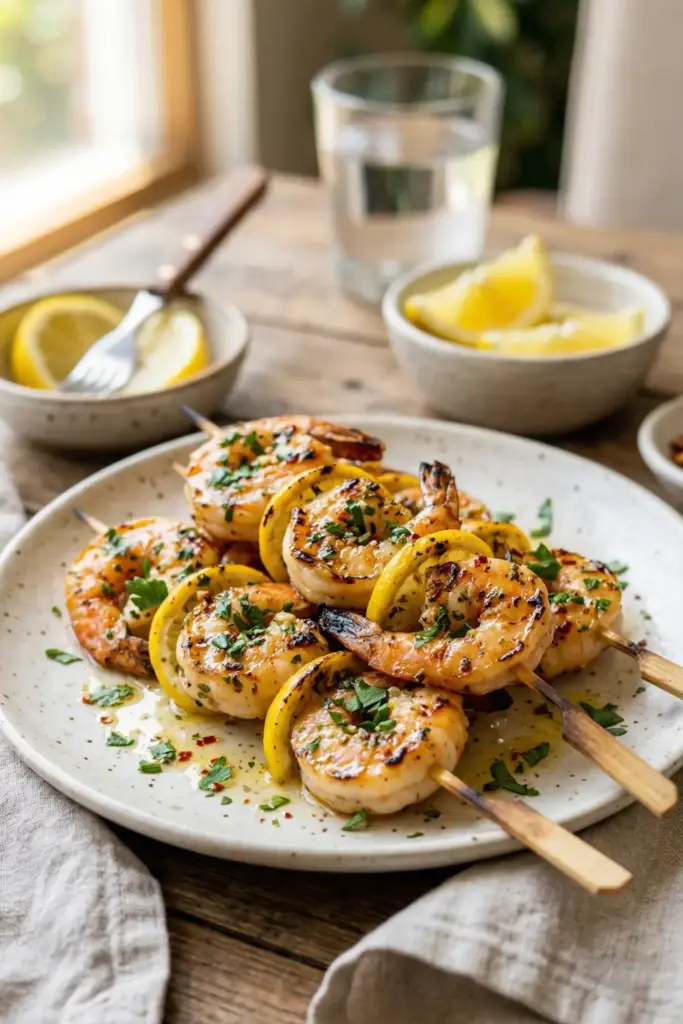 Zesty Lemon Garlic Shrimp Skewers