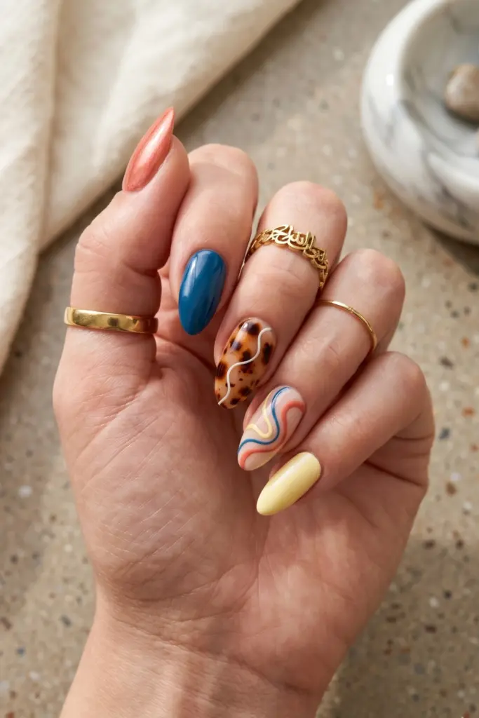baby-blue-silver-glitter-simple-almond-summer-nails