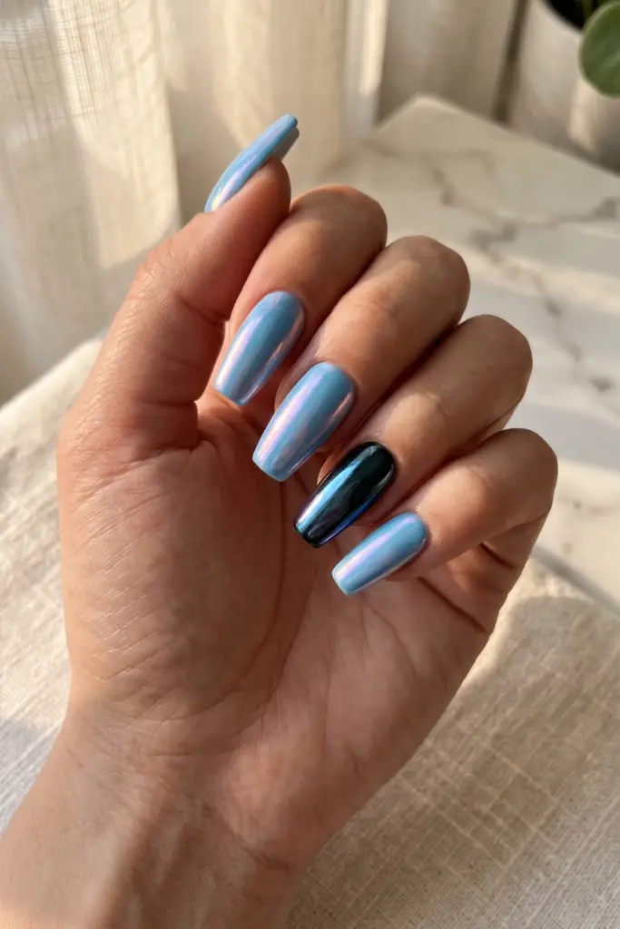 blue-iridescent-chrome-simple-baddie-summer-nails