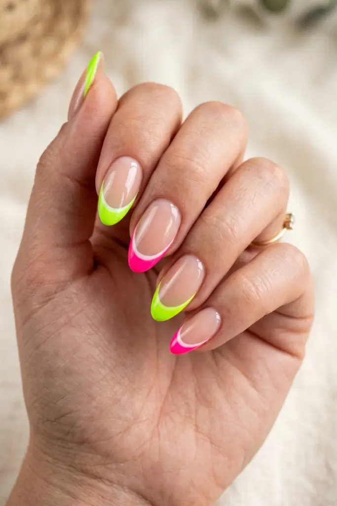bright-neon-french-tips-simple-cute-summer-nails