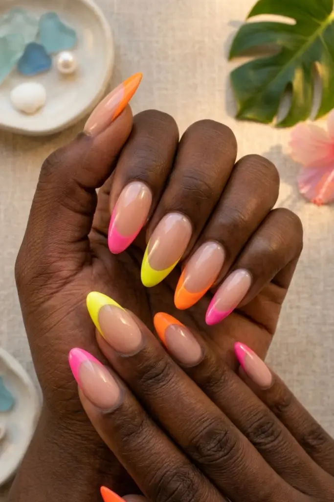 bright-neon-french-tips-summer-nails-art-designs