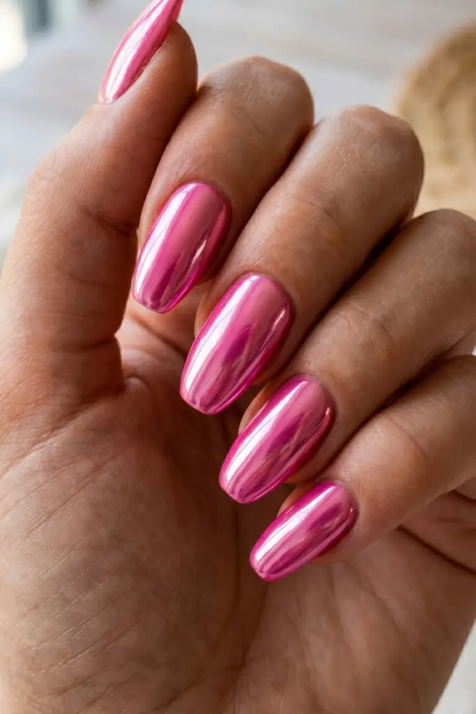 bubblegum-pink-mirror-simple-baddie-summer-nails