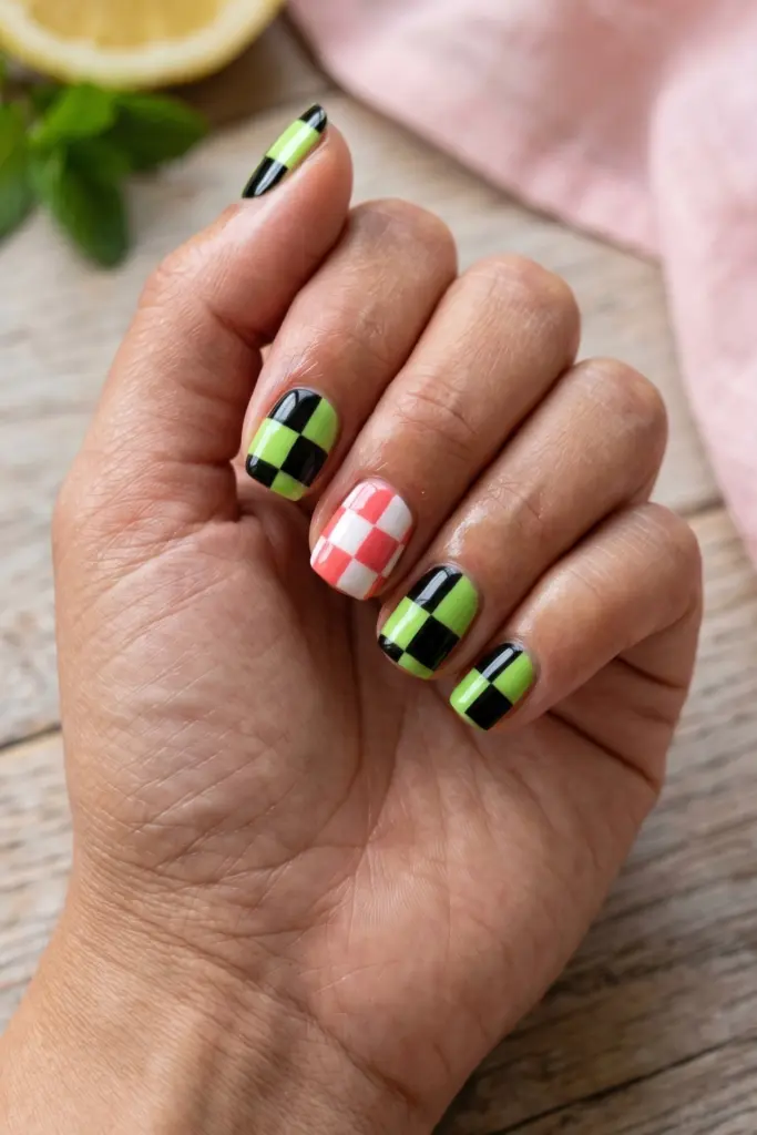 checkerboard-party-summer-nail-designs