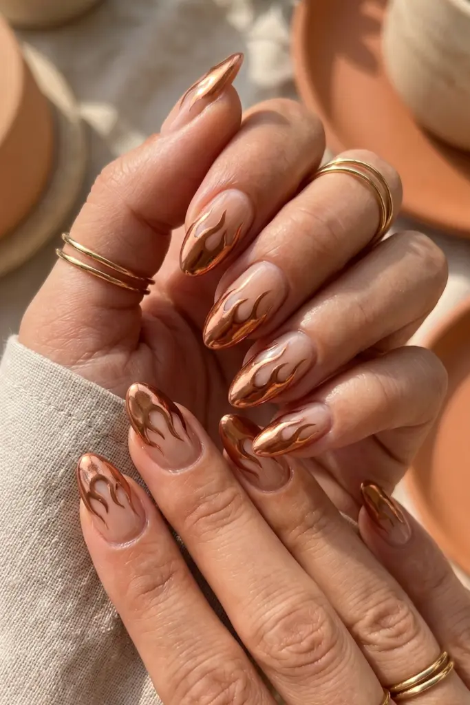 copper-chrome-flame-accent-simple-baddie-summer-nails