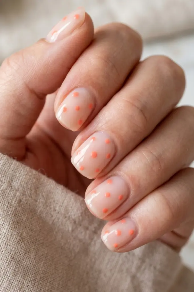 coral-polka-dots-on-nude-sheer-base
