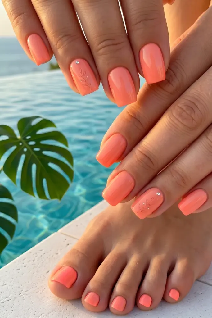 peach-glossy-simple-nails-toes-summer-designs
