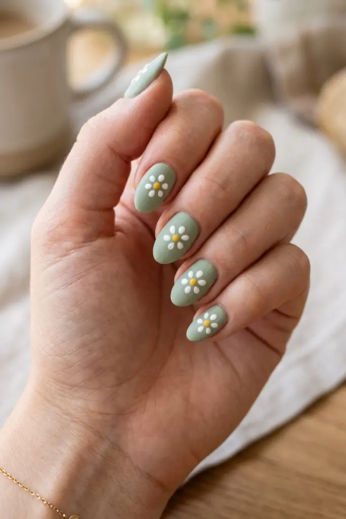 cute-daisy-flower-accents-simple-summer-nails
