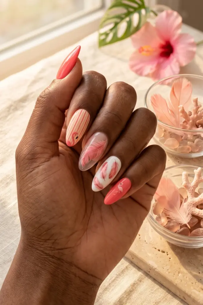 flamingo-feathers-summer-nails-art-designs
