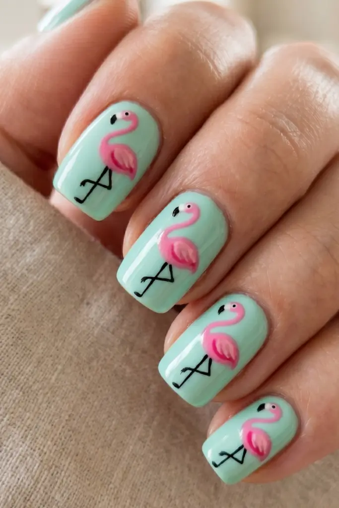 flamingo-parade-simple-crazy-summer-nail-designs