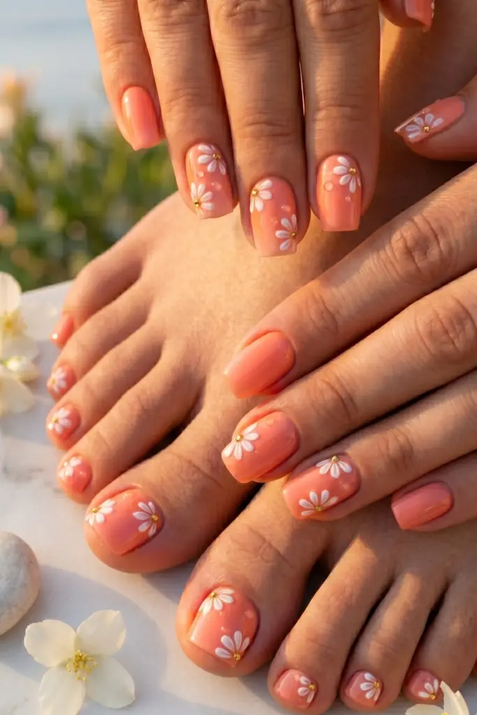 floral-daisy-accents-simple-nails-toes-summer