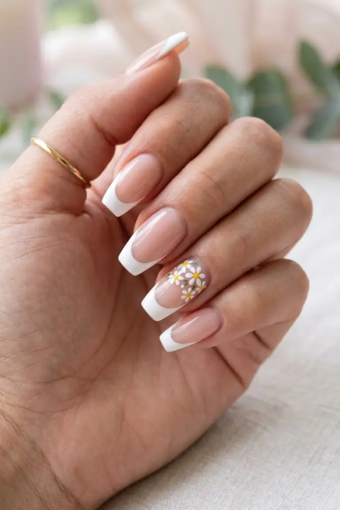 french-tip-coffin-nails-daisy-flower-accent