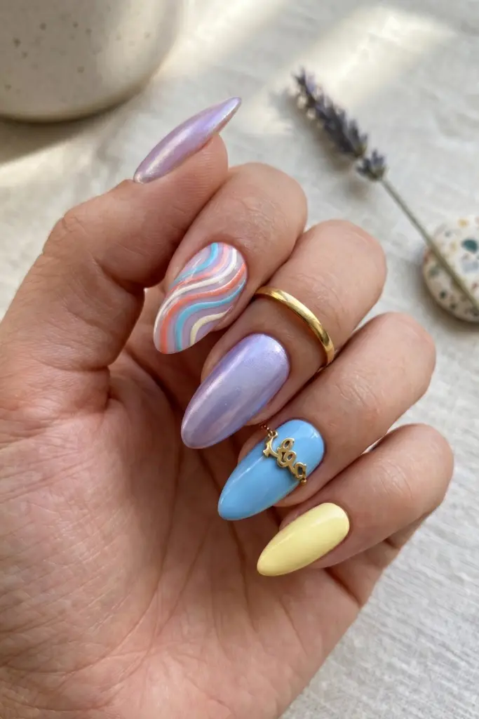 frosted-lavender-chrome-simple-almond-summer-nails
