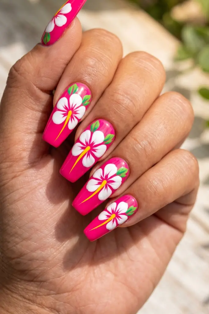 hibiscus-heat-fuchsia-coffin-nails-white-hibiscus-green-accents