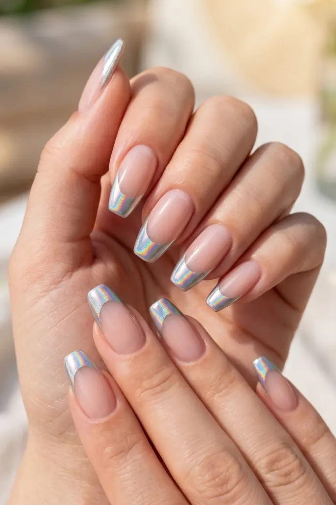 holographic-silver-tips-simple-baddie-summer-nails