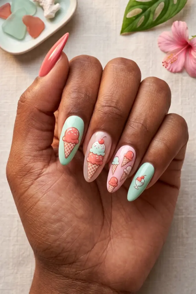 ice-cream-cone-nails-summer-art-designs