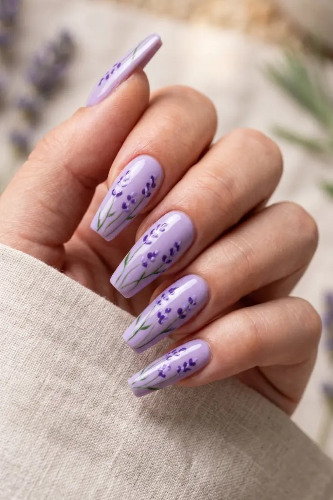 lavender-fields-soft-coffin-nails-purple-flowers-green-leaves
