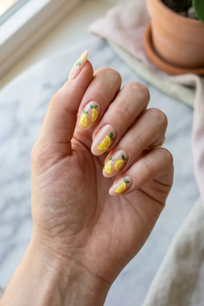lemon-slice-fruit-art-summer-nails-trends