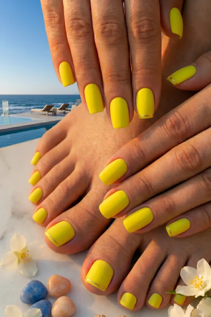 lemon-yellow-matte-simple-nails-toes-summer