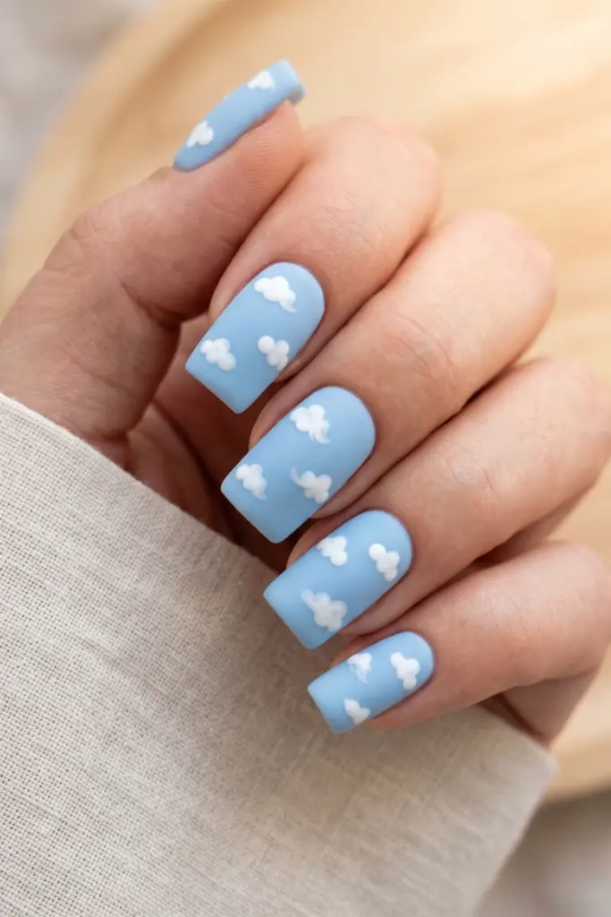 matte-baby-blue-cloud-nail-art