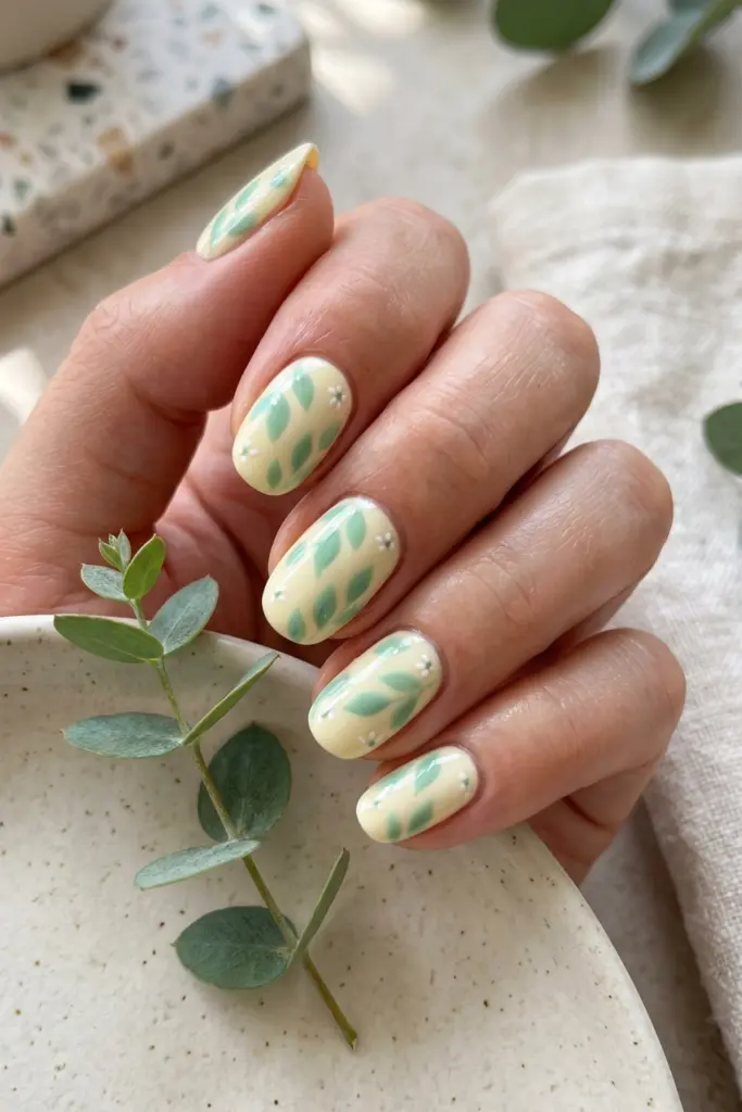 mint-green-leafy-blooms-simple-blooming-gel-summer-nails