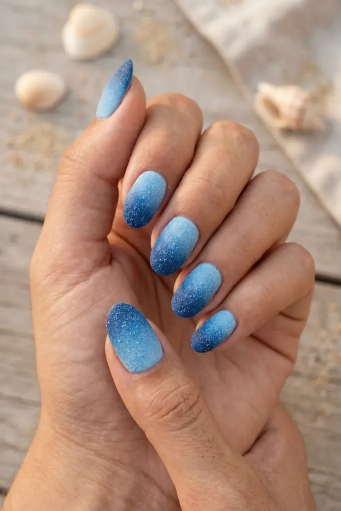 ocean-blue-ombre-sand-texture-summer-nails-trends