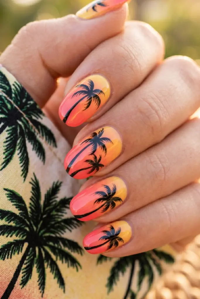 palm-tree-silhouettes-summer-nail-designs