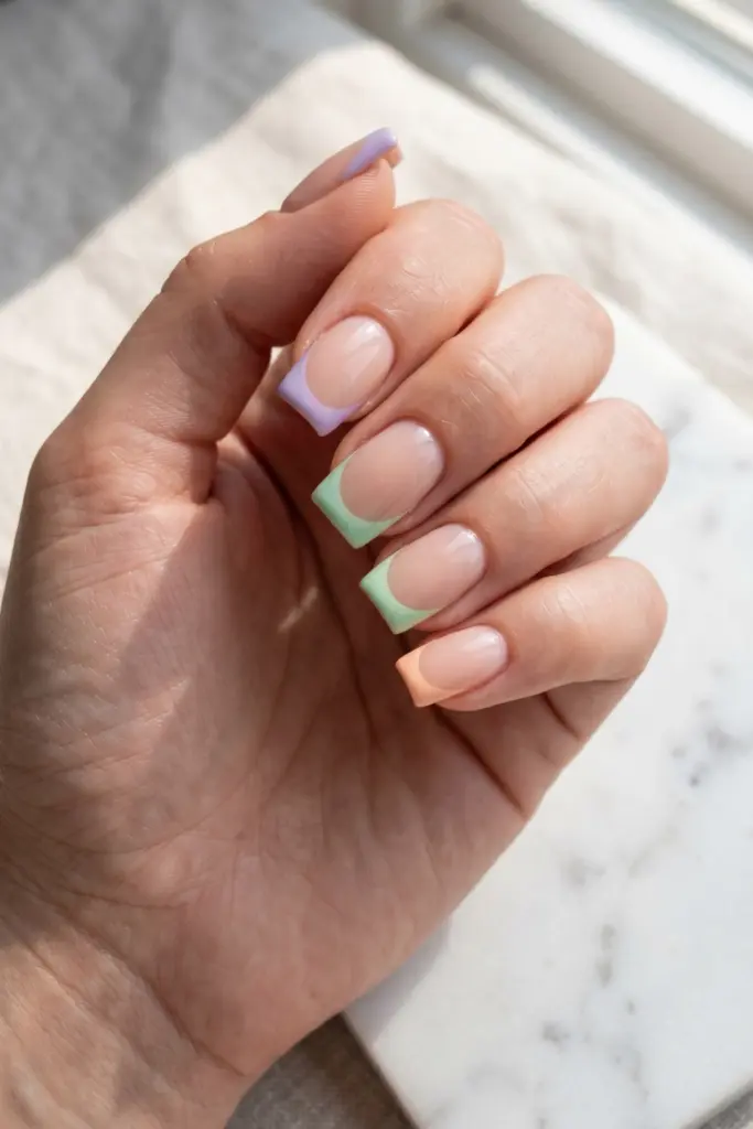 pastel-french-tips-lavender-mint-peach-nails