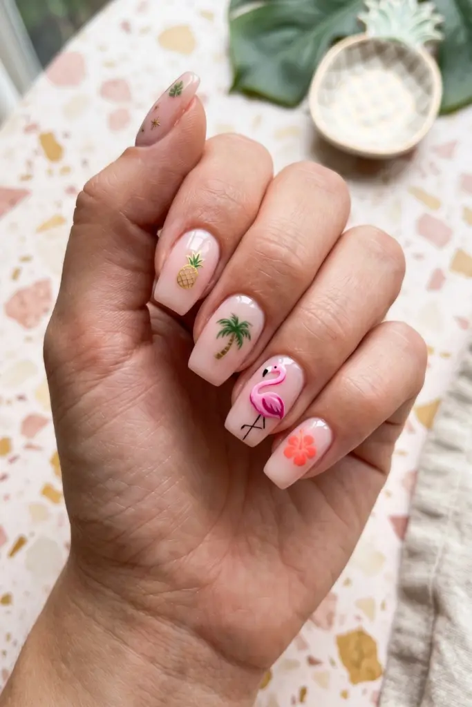 pink-flamingo-nail-art-simple-summer-designs