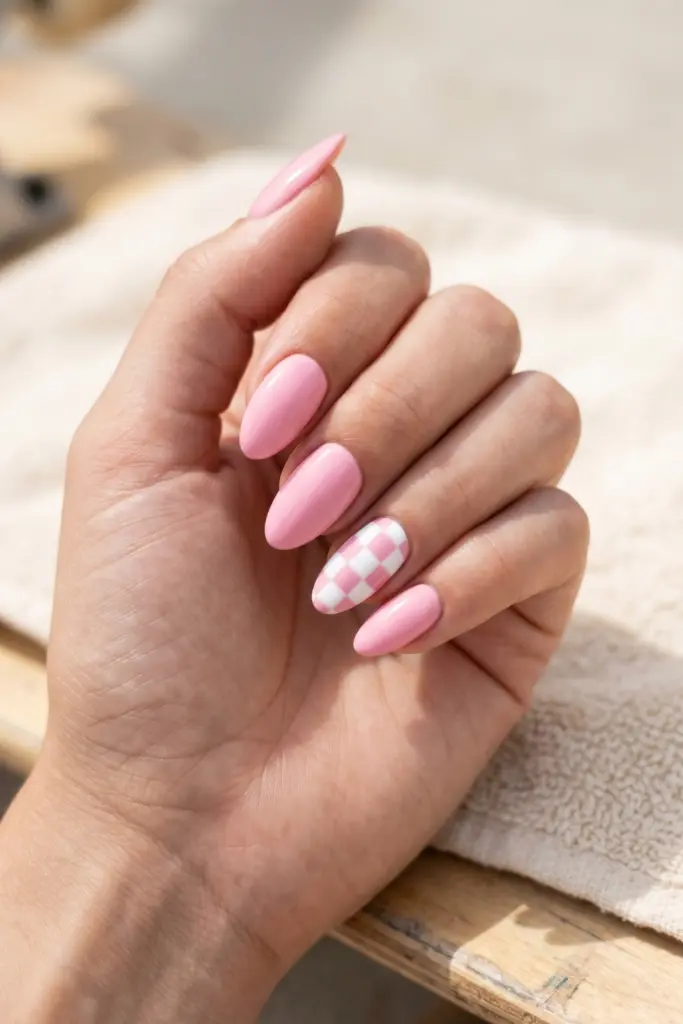 pink-white-checkerboard-simple-baddie-summer-nails