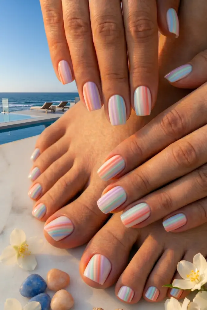 rainbow-pastel-stripes-simple-nails-toes-summer