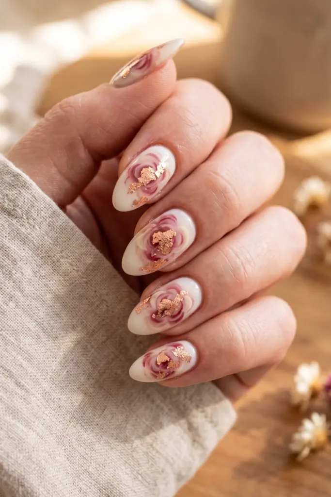 rose-gold-foil-flowers-simple-blooming-gel-summer-nails
