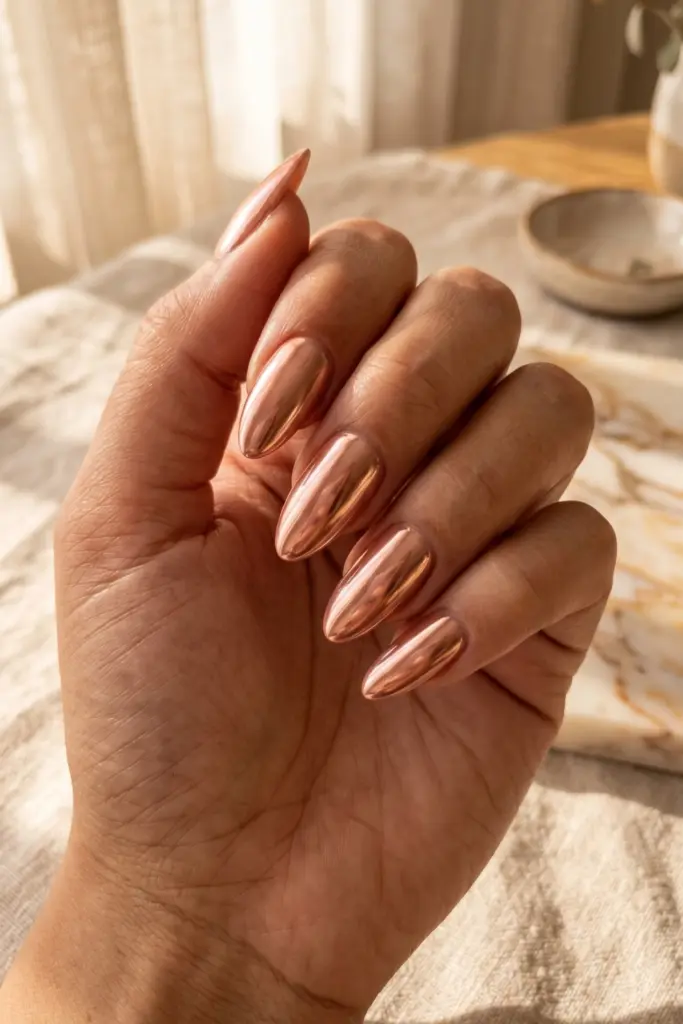 rose-gold-glossy-shine-simple-baddie-summer-nails