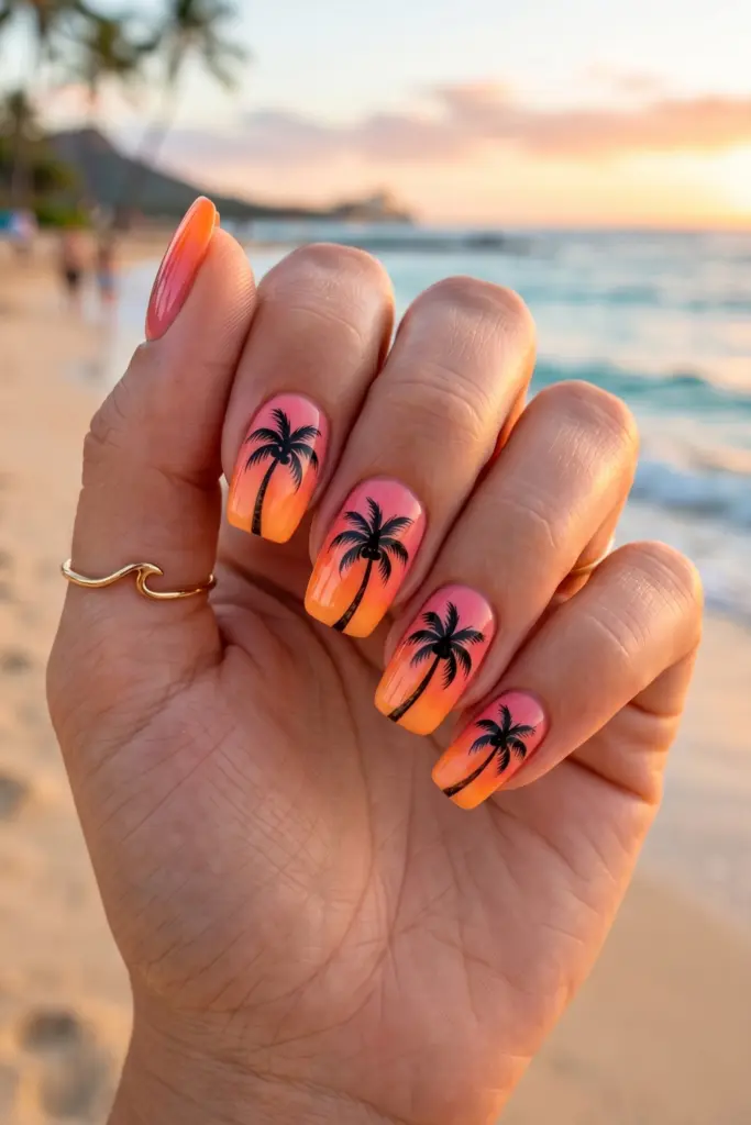 simple-cute-summer-nails-coconut-tree-silhouettes