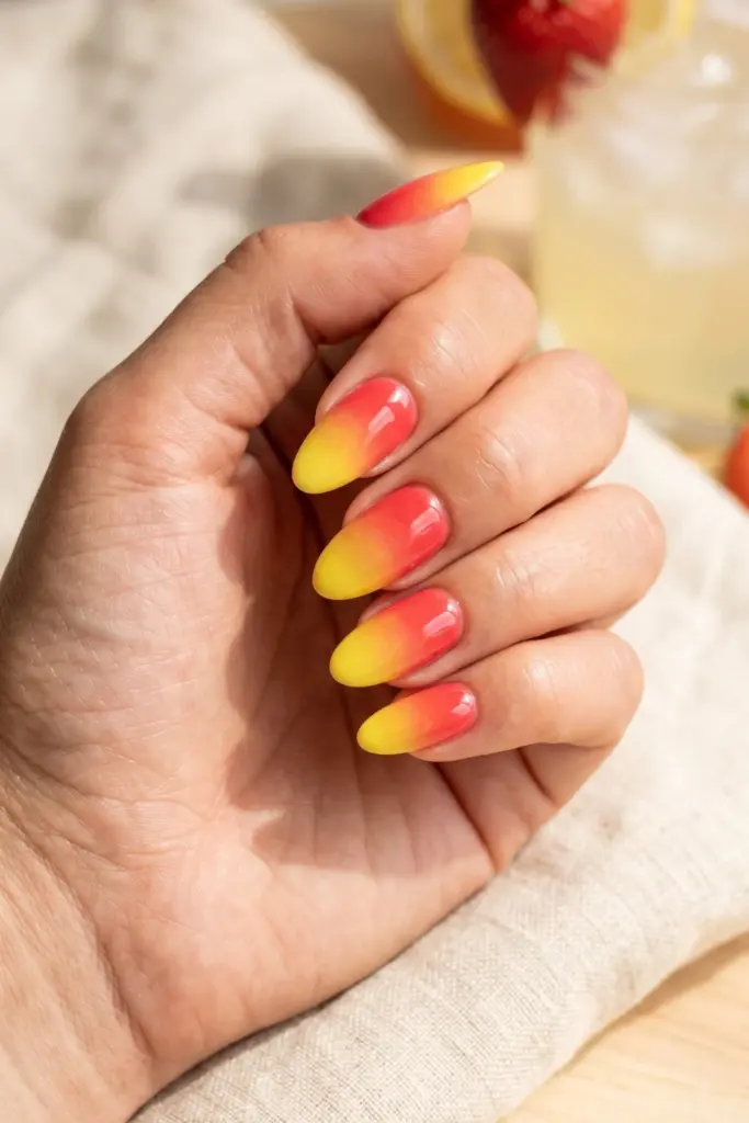 strawberry-lemonade-acrylic-ombre-summer-nails