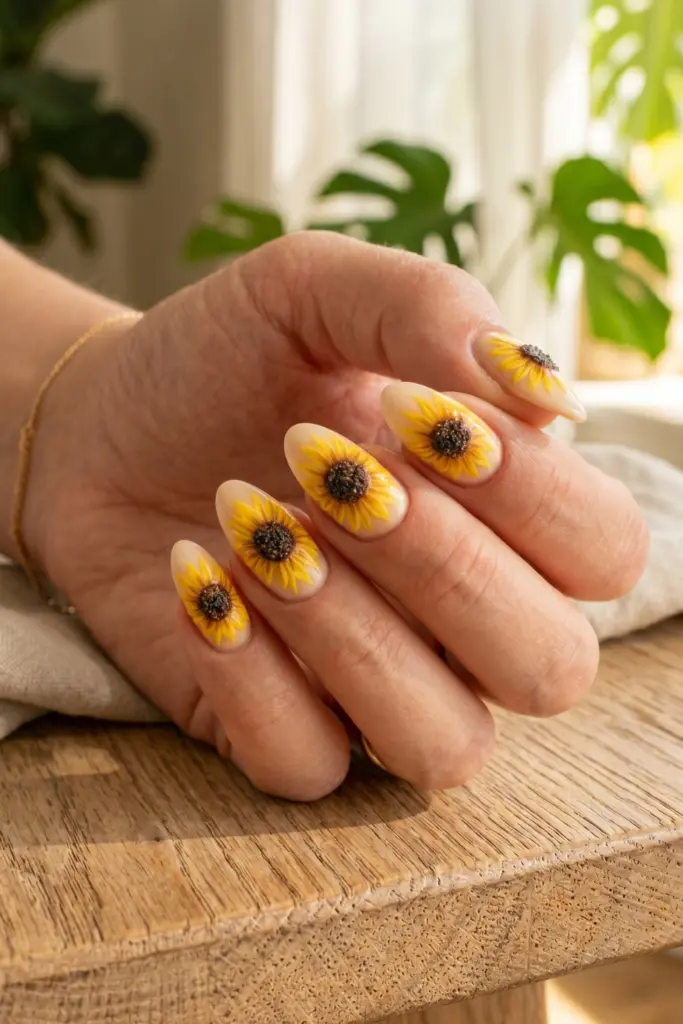 sunflower-yellow-petals-simple-blooming-gel-summer-nails