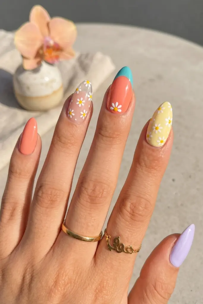 tiny-daisy-florals-simple-almond-summer-nails