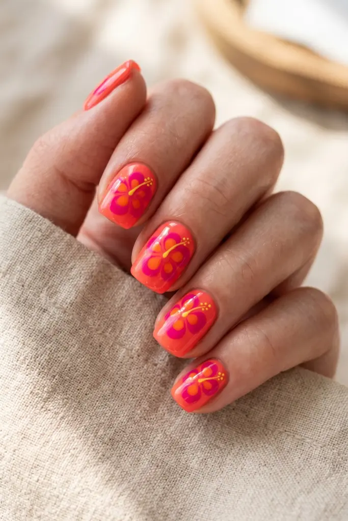 tropical-hibiscus-flowers-simple-blooming-gel-summer-nails