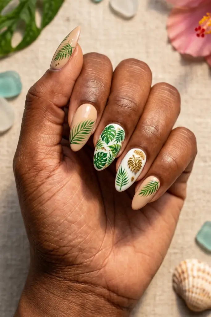 tropical-palm-leaves-summer-nails-art-designs