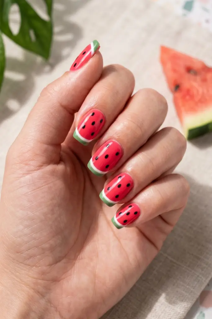 watermelon-slice-nails-simple-cute-summer-designs
