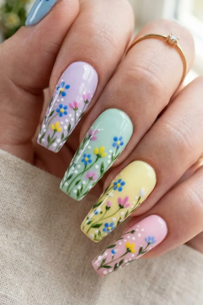 wildflower-meadow-pastel-coffin-nails-blue-pink-yellow-flowers