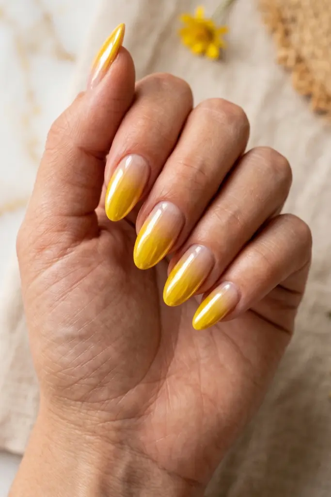 yellow-chrome-french-fade-simple-baddie-summer-nails