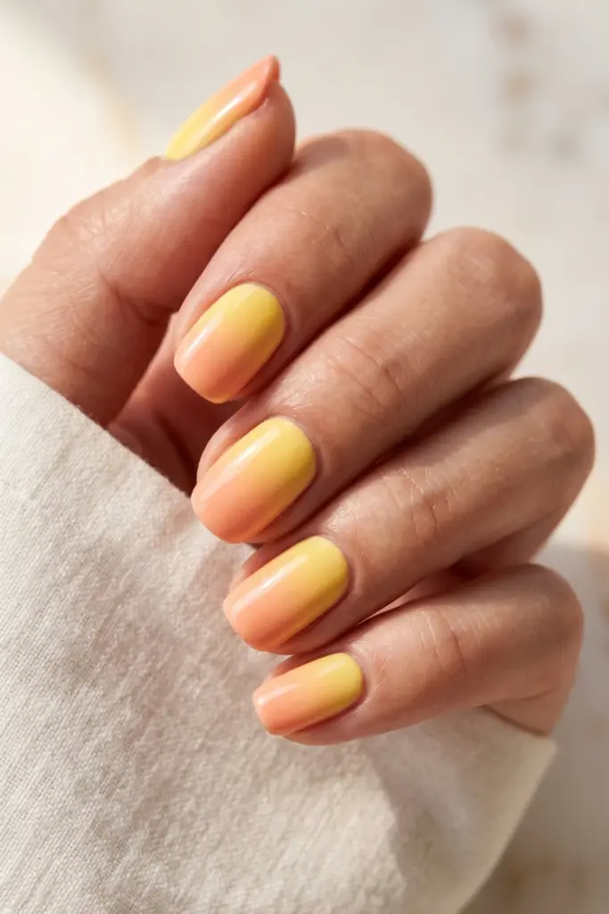 yellow-peach-soft-gradient-summer-nails-trends