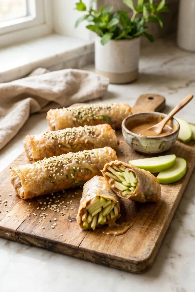Almond-Butter-Apple-Crunch-Rolls-Healthy-Tasty-Breakfast-Spring-Roll-Recipe-Ideas