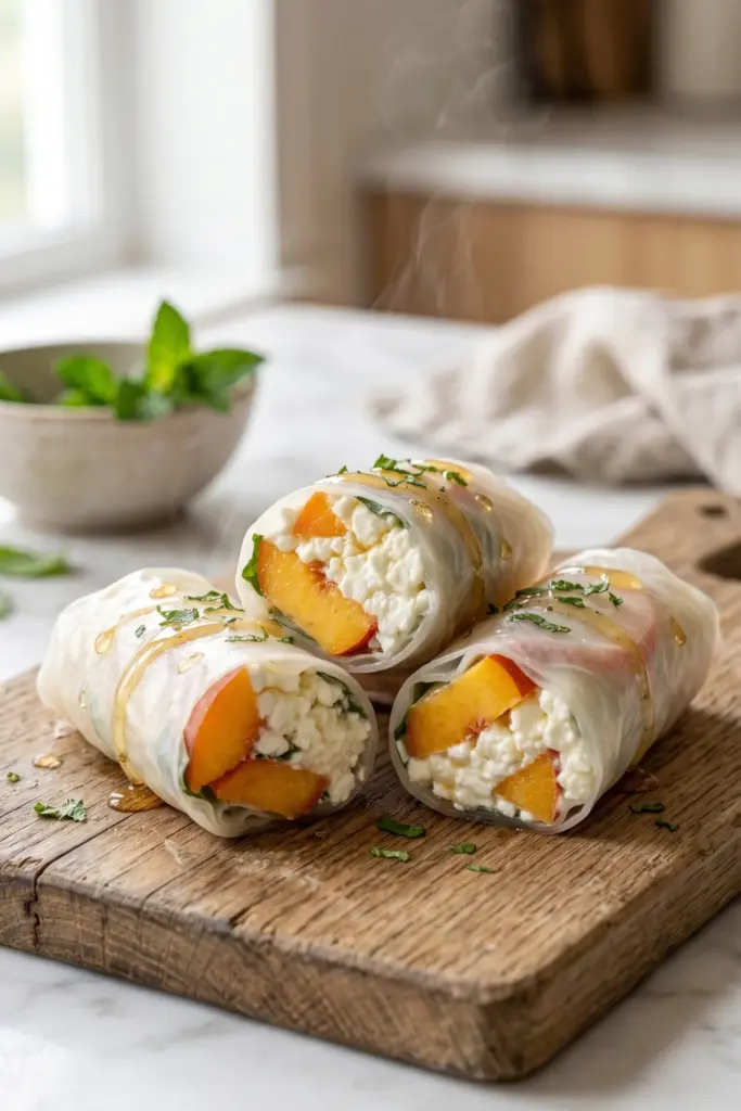 Cottage-Cheese-Peach-Summer-Rolls-Healthy-Tasty-Breakfast-Spring-Roll-Recipe-Ideas