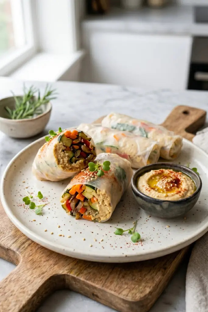 Hummus-Roasted-Veggie-Protein-Rolls-Healthy-Tasty-Breakfast-Spring-Roll-Recipe-Ideas